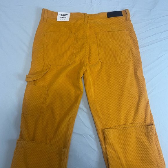 NWT MNML Yellow Corduroy 34 x 30 Strapped Carpenter Work Pants Y2K Utility - Picture 6 of 11